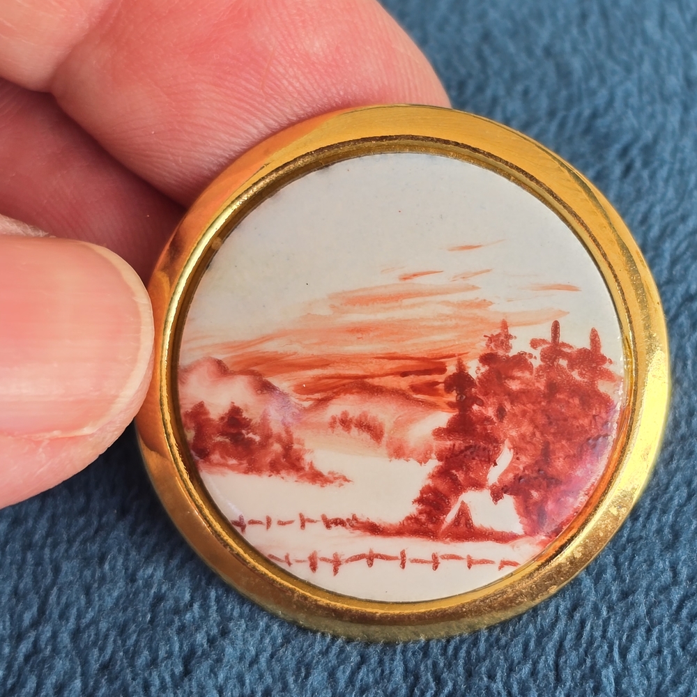 Vintage Brooch 1Elegant Gold and Red Winter Scene